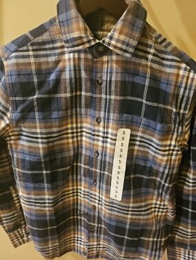 Eddie Bauer Blue and Brown Plaid Button-Down Shirt
